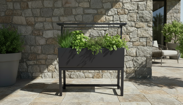 Hochbeet EdenGrow mit Regendach anthrazit, Metallbeet für Balkon und Garten